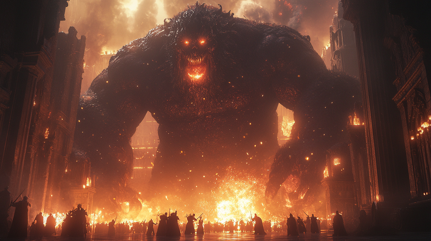 Cena épica de raid MMORPG com múltiplos jogadores coordenados atacando um chefe gigante em arena mística com efeitos de magia e combate.