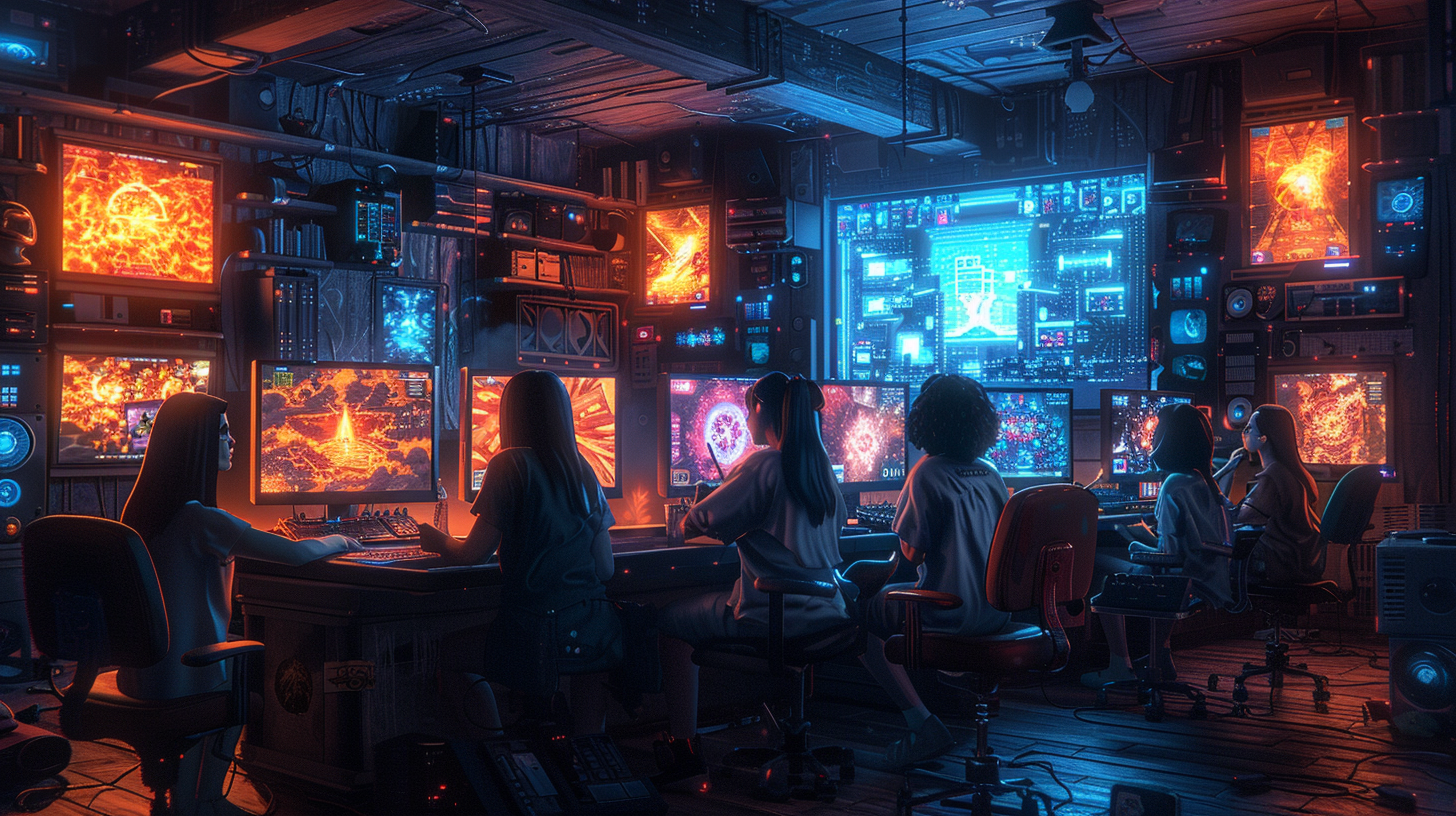 Jogadores em cooperação jogando indie multiplayer online em ambiente moderno