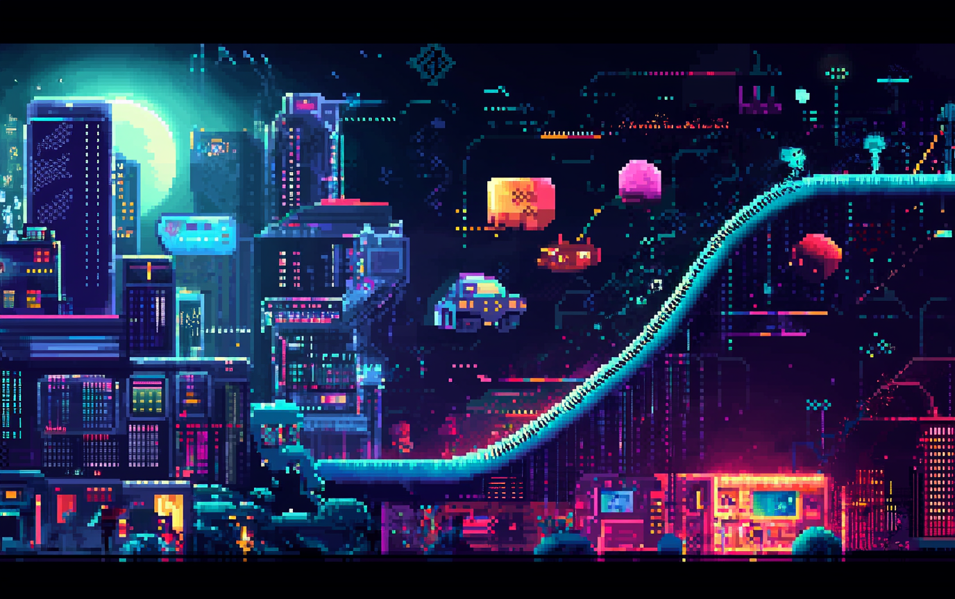 Evolução temporal da pixel art de jogos arcade dos anos 1980 até games indie modernos mostrando progressão técnica e artística