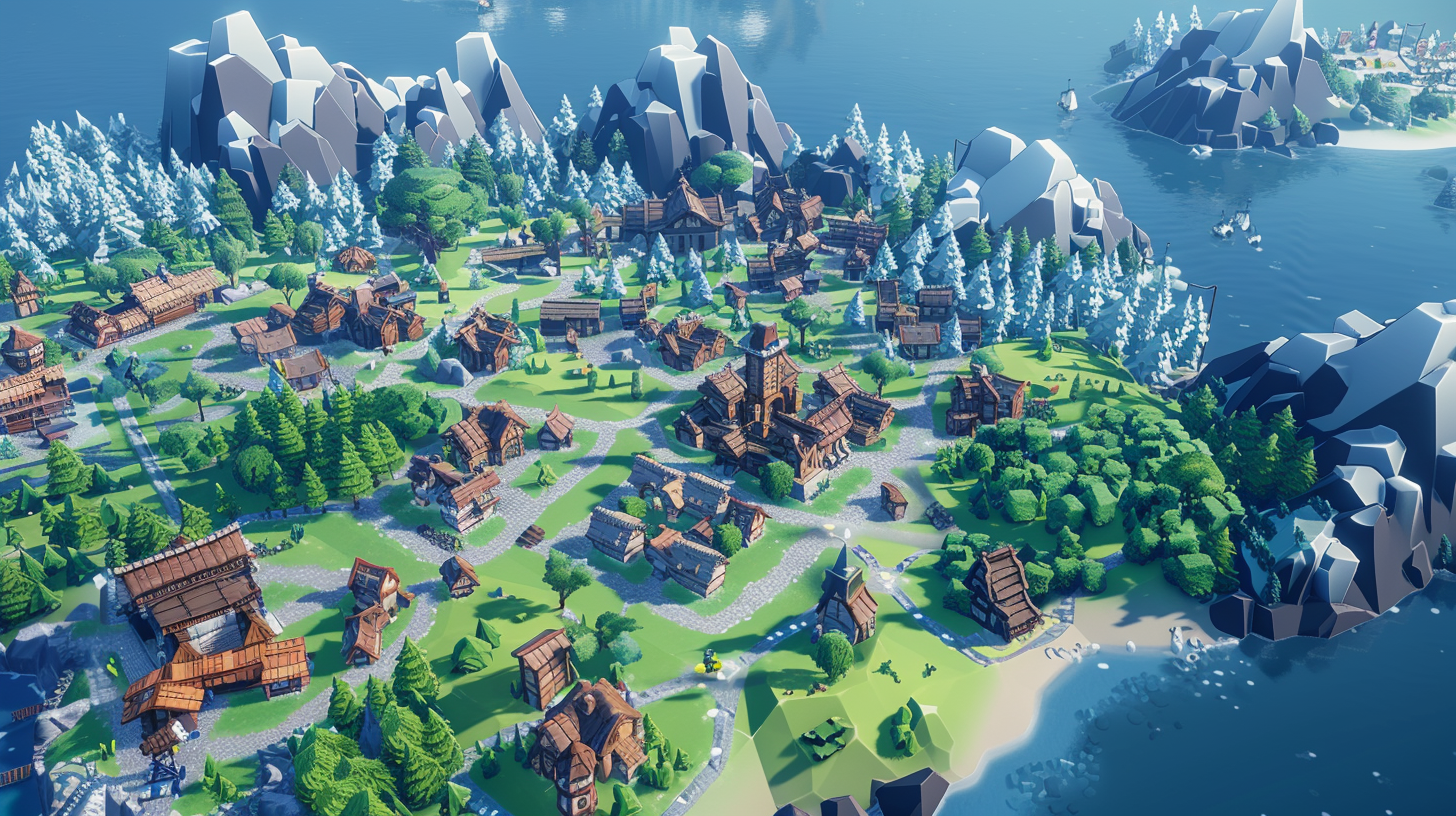 Vista geral de construção de império com múltiplas cidades, rotas comerciais e gerenciamento de recursos em jogo 4X mobile